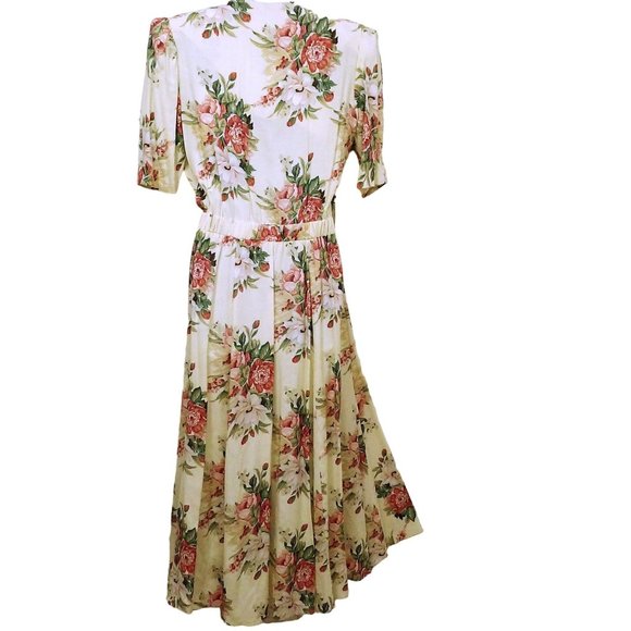 Vintage 80s Expo USA Floral Prairie Dress Lace Collar M(10) Puffed Shoulder Pads - Picture 10 of 12